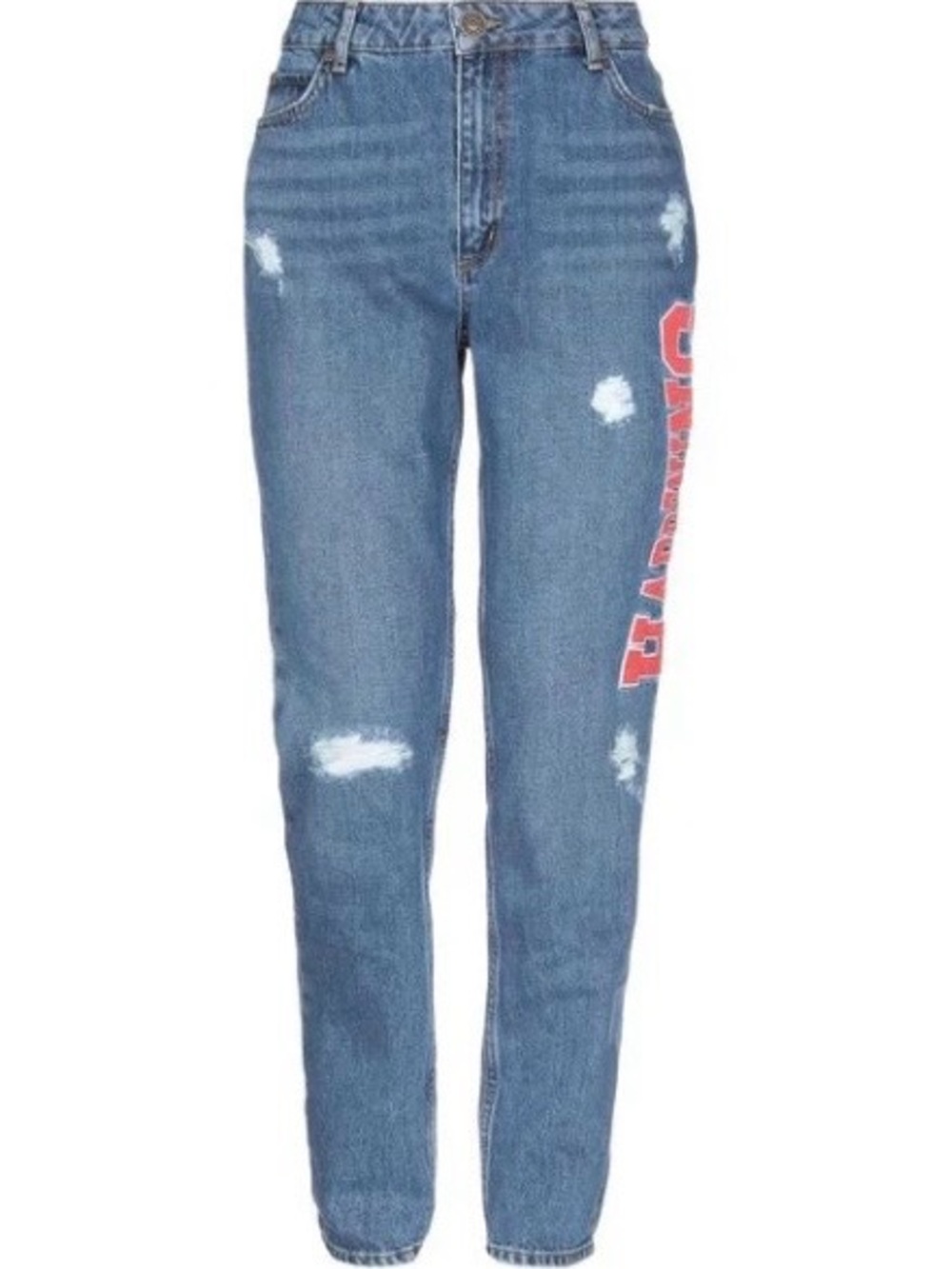 SANDRO Paris Embroidered Logo High  Distressed Blue Mom Jeans 10 - Picture 2 of 7